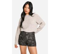 Boohoo Petite Faux Leather Pocket Detail Micro Short In Charcoal charcoal 14