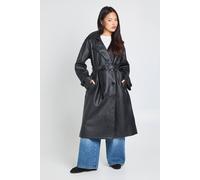 Boohoo Petite Faux Leather Trench Coat In Black black 14