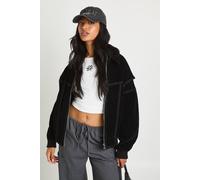 Boohoo Petite Faux Suede Contrast Stitch Bomber Jacket In Black black 14