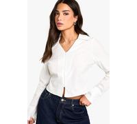 Boohoo Petite Fitted Zip Front Shirt In White white 14