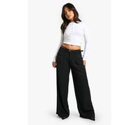 Boohoo Petite Fluid Belted Wide Leg Trousers In Black black 12
