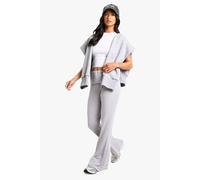 boohoo Women's Petite Fold Over Waistband Soft Rib Flare Trouser in Grey | Size: 10