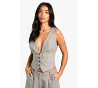 Boohoo Petite Herringbone Wool Look Waistcoat In Grey grey 14