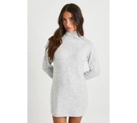 boohoo Women's Petite High Neck Super Soft Knitted Mini Dress in Grey | Size: Large