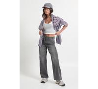 Boohoo Petite High Waist Crossover Waistband Straight Leg Jean In Grey grey 14
