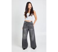 Boohoo Petite High Waist Crossover Waistband Straight Leg Jean In Grey grey 16