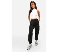 Boohoo Petite High Waisted Twill Cargo Joggers In Black black 6