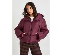Boohoo Petite Hooded Padded Puffer Jacket In Plum plum 14