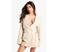 Boohoo Petite Lace Up Side Blazer Dress In Taupe taupe 12
