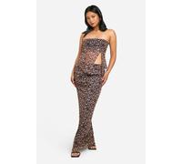 Boohoo Petite Leopard Mesh Maxi Skirt In Tan tan 14