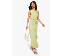 Boohoo Petite Linen Look Drape Strap Back Maxi Dress In Green green 14