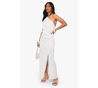 Boohoo Petite Linen Look Drape Strap Back Maxi Dress In White white 14