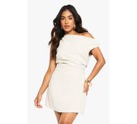 Boohoo Petite Linen Look Drape Twist Strap Mini Dress In Natural natural 10