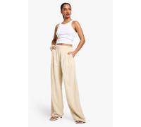 Boohoo Petite Linen Look Straight Leg Trousers In Ecru ecru 6