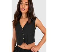 Boohoo Petite Linen Look Waistcoat In Black black 12