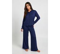 Boohoo Petite Long Sleeve Shirt & Trousers Pyjama Set In Navy navy 6