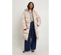 Boohoo Petite Longline Puffer Jacket In Stone stone
