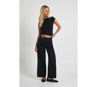 Boohoo Petite Low Rise Belted Straight Leg Trousers In Black black 8
