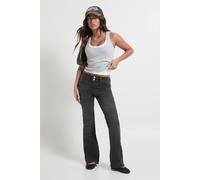 Boohoo Petite Low Waist Double Button Flared Jean In Washed Black washed black 12