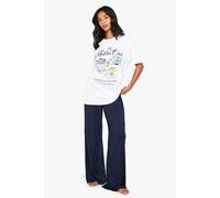 Boohoo Petite 'matcha Club' Graphic T-Shirt & Trousers Pyjama Set In Blue blue 16