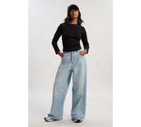 Boohoo Petite Mid Waist Loose Fit Wide Leg Jean In Bleach Wash bleach wash 12