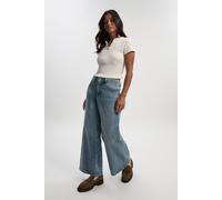 Boohoo Petite Mid Waist Y2K Wide Leg Jean In Vintage Blue vintage blue 16