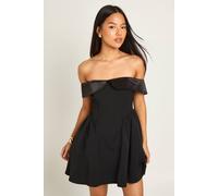 Boohoo Petite Off The Shoulder Skater Mini Dress In Black black 12