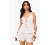 Boohoo Petite Pinstripe Halter Neck Tie Short Co Ord In Taupe taupe 6