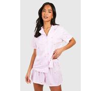 Boohoo Petite Pinstripe Short Sleeve Shirt & Shorts Pyjama Set In Pink pink 16