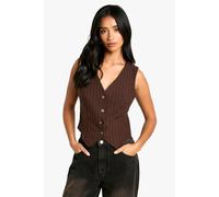 Boohoo Petite Pinstripe Tailored Waistcoat In Chocolate chocolate 14