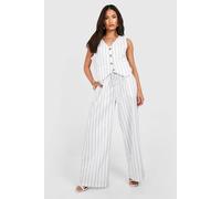 Boohoo Petite Pinstripe Waistcoat Trouser Set In White white 8