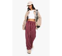 Boohoo Petite Pinstripe Wide Leg Drawcord Waist Trousers In Red red 6