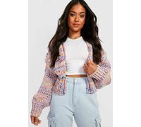 boohoo Women's Petite Premium Chunky Multicoloured Cardigan in Pink | Size: Large