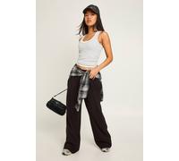 Boohoo Petite Rib Wide Leg Trouser In Black black 16