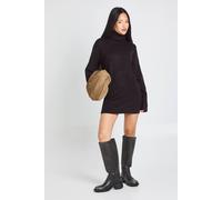Boohoo Petite Roll Neck Chunky Knit Mini Dress In Black black