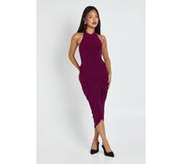 Boohoo Petite Ruched Panel Halterneck Midaxi Dress In Plum plum