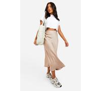 Boohoo Petite Satin Midaxi Skirt In Taupe taupe S