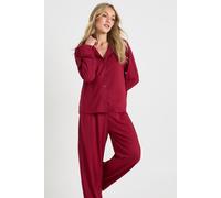 Boohoo Petite Soft Touch Button Through Shirt And Trouser Pyjama Set In Burgundy burgundy 6