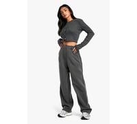 Boohoo Petite Straight Leg Tailored Trousers In Dark Grey dark grey 6/28L