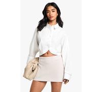 Boohoo Petite Stripe Wool Look Mini Skirt In Taupe taupe 8