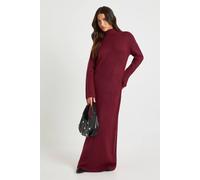 Boohoo Petite Super Soft High Neck Knitted Maxi Dress In Burgundy burgundy M