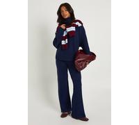 Boohoo Petite Super Soft Roll Neck Oversized Jumper And Wide Leg Trouser Co-Ord In Navy navy S