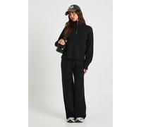 Boohoo Petite Super Soft Zip Neck Oversized Jumper And Wide Leg Trouser Co-Ord In Black black L