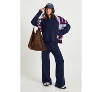 boohoo Women's Petite Super Soft Zip Neck Oversized Jumper & Wide Leg Trouser Co-Ord in Navy | Size: Large
