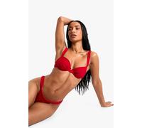 Boohoo Petite Swimwear Essentials Balcony Bikini Top In Red red 34A