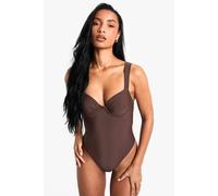 Boohoo Petite Swimwear Essentials Balcony Swimsuit In Chocolate chocolate 16
