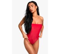 Boohoo Petite Swimwear Essentials Bandeau Swimsuit In Red red 14