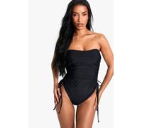 Boohoo Petite Swimwear Essentials Ruched Swimsuit In Black black 14