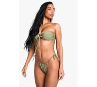 Boohoo Petite Swimwear Essentials Ruched Tie Side Brief In Khaki khaki 16
