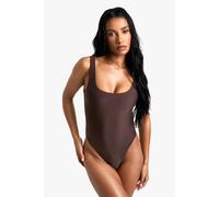 Boohoo Petite Swimwear Essentials Square Neck Swimsuit In Chocolate chocolate 12